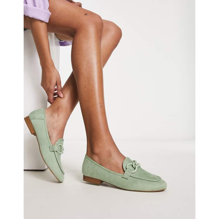 Green 2024 suede loafers