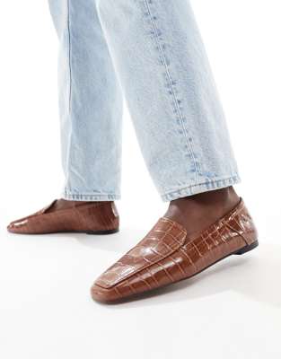 Asos Design Modern Slim Loafers In Brown