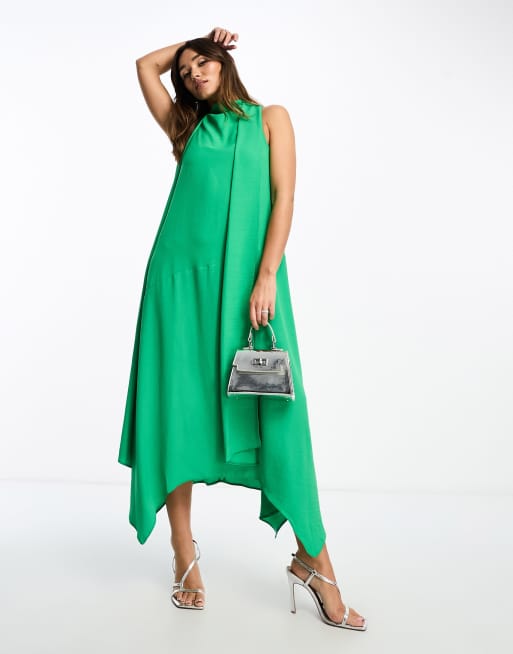 ASOS DESIGN - Moderne midikjole uden ærmer med vandfaldsudskæring og tørklædedetalje i grøn