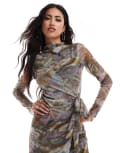 [ASOS DESIGN] ASOS DESIGN modest high neck printed maxi dress with wrap detail in dark floral print-Multi XS Floral print