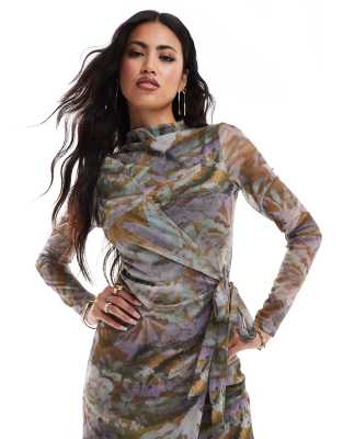 ASOS DESIGN bengaline ruched waist maxi dress in mushroom