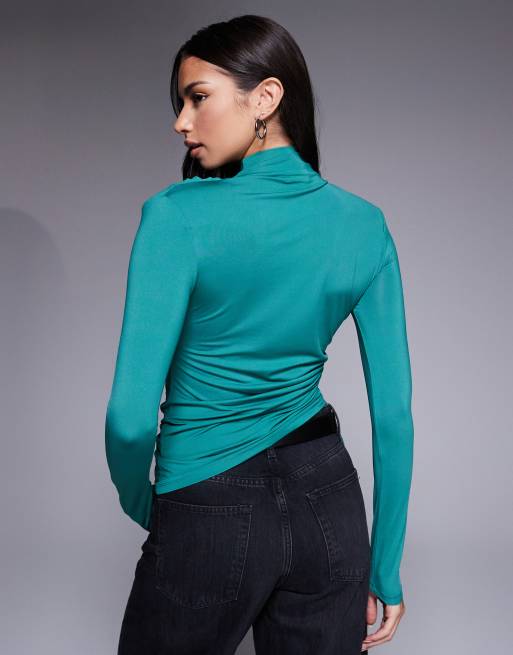 ASOS DESIGN – Modest – Langärmliges, verstellbares Oberteil in Petrol mit Schulterpolstern, 4 von 4