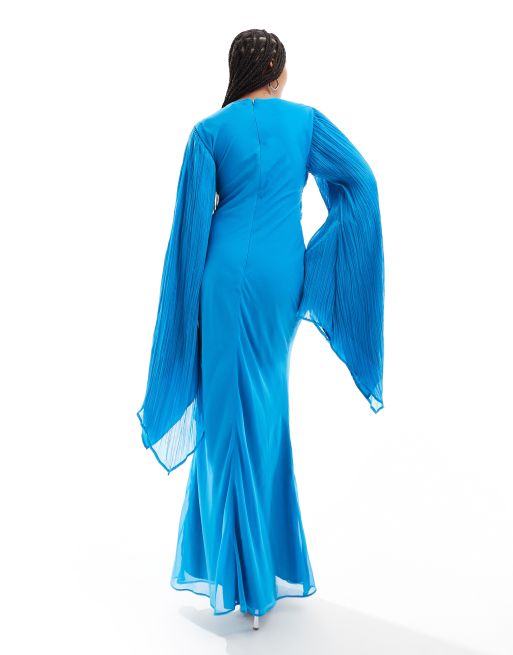 ASOS DESIGN - Modest - Turkisblå slå-om-maxikjole med overdrevne ærmer og skråsnit, 2 af 4