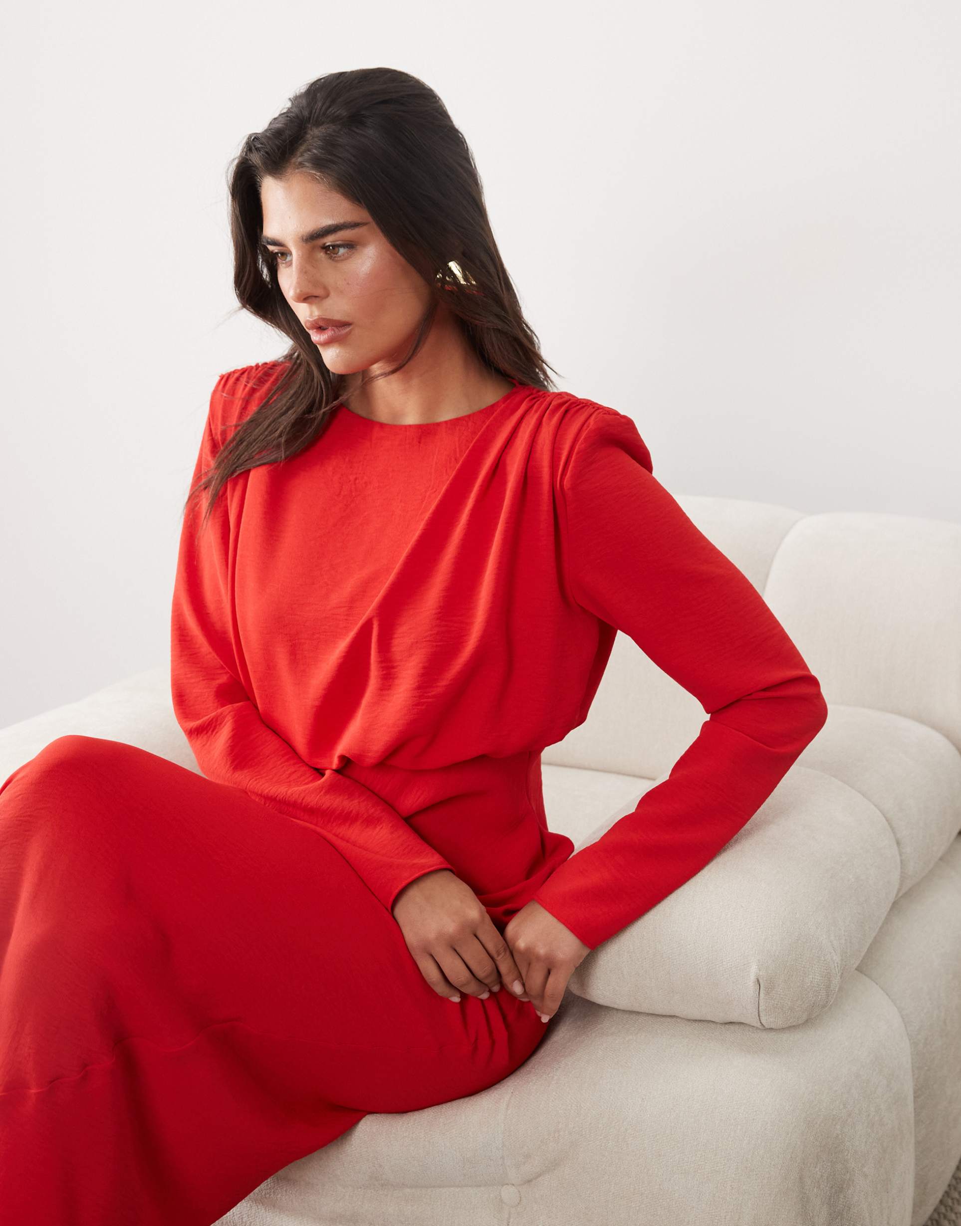 asos design modesty batwing maxi dress in red