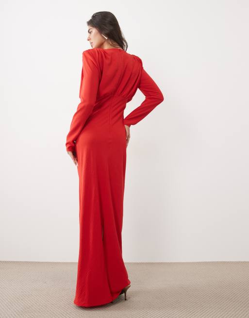 ASOS DESIGN modesty batwing maxi dress in red, 4 of 4