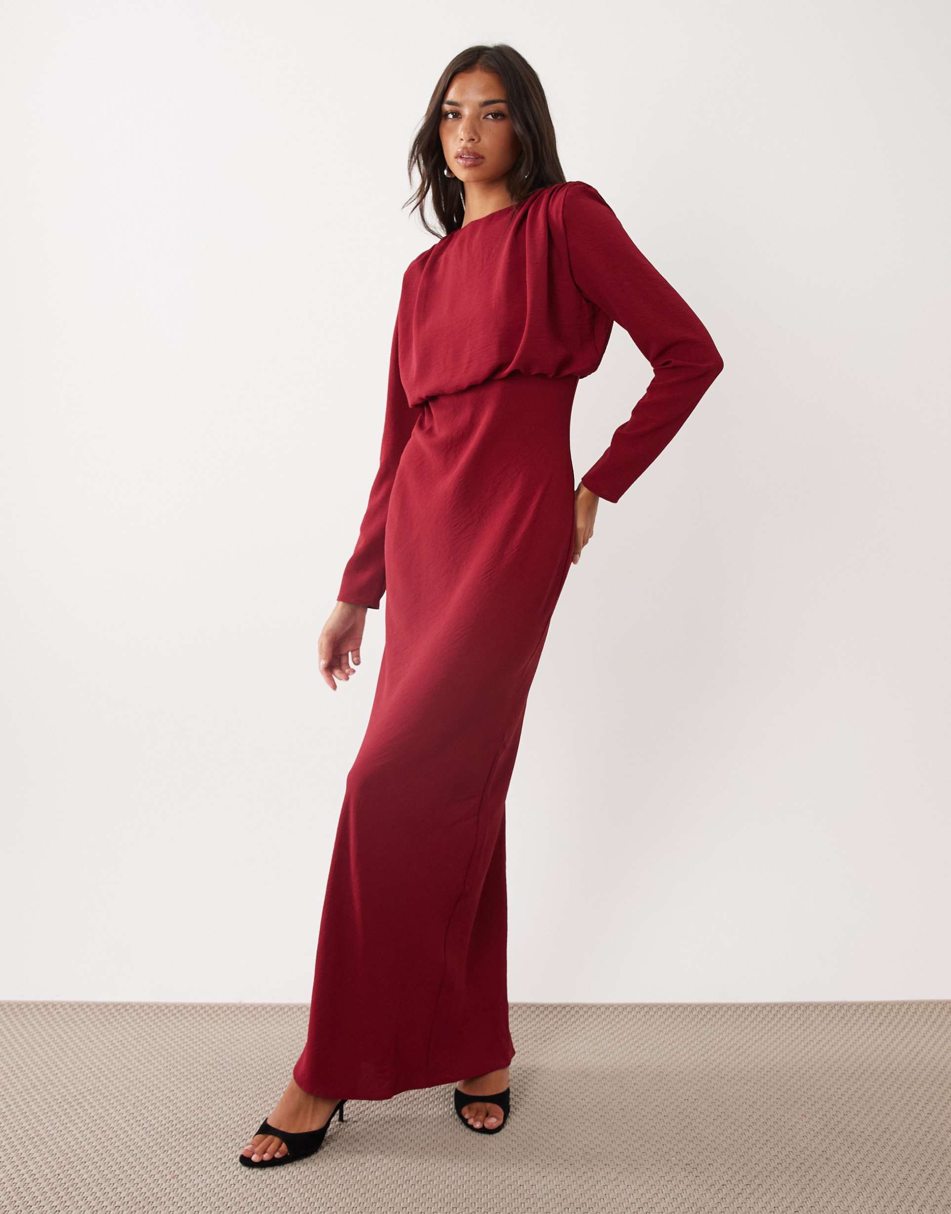 asos design modesty batwing sleeve maxi dress in wine