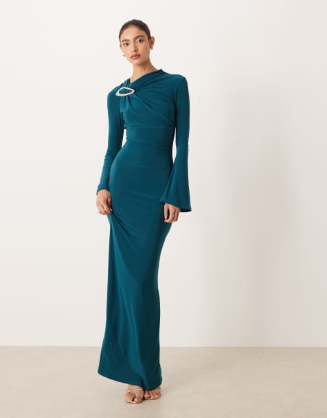 ASOS DESIGN - Modesty - Blå maxikjole med draperet hals og rhinstensdetalje - view 1