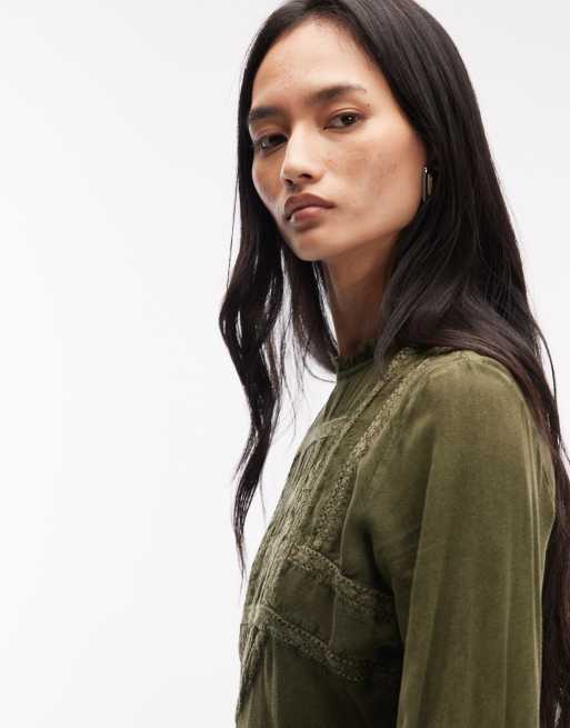 ASOS DESIGN – Modesty – Gröntvättad t-shirtklänning i maxilängd med spetsdetaljer , 2 av 4