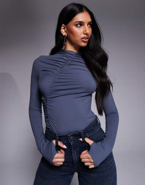 ASOS DESIGN - Modesty - Koksgrå bodystocking med rynkede detaljer - view 1