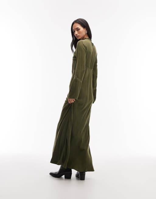 ASOS DESIGN Modesty maxi tee dress in washed green with lace trim inserts , 3 of 4