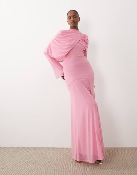 ASOS DESIGN – Modesty – Rosa maxiklänning i mesh med överlager och draperad ringning - view 1