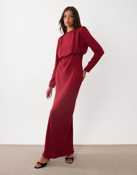 ASOS DESIGN modesty vestido maxi de manga murciélago en vino - view 1