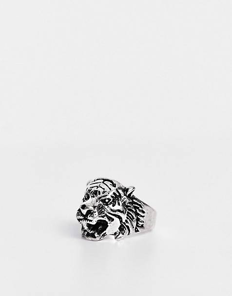 Heren Sieraden voor voor Ringen voor ASOS Brede Beweegbare Ring Met Schakelketting En Reliëf in het Metallic voor heren 