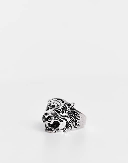 ASOS DESIGN - Modieuze brede ring met leeuwenkop in gepolijst zilver