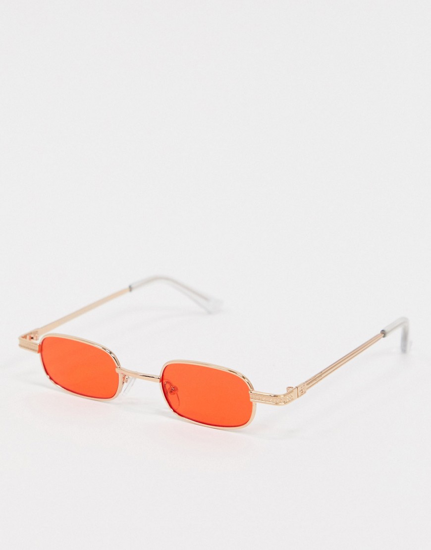 ASOS DESIGN - Modieuze zonnebril in jaren '90-stijl met rode glazen en goudkleurig frame