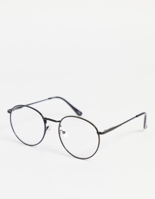 ASOS DESIGN – Modne okrągłe okulary w czarnych oprawkach z przezroczystymi szkłami