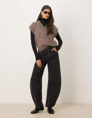 Asos Design Mohair Blend Boxy High V Tank In Brown