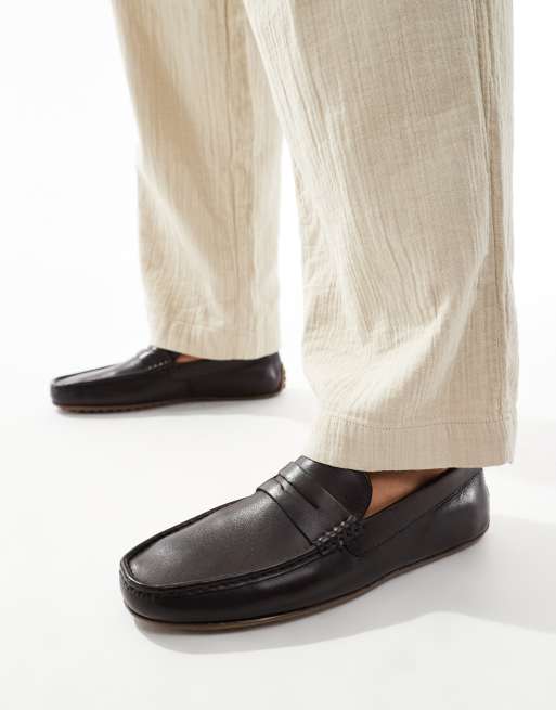 ASOS DESIGN Mokassin Loafer aus Leder in Braun ASOS