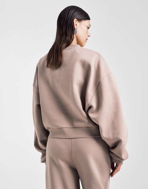 ASOS DESIGN - Mokka-gråbrun sweatshirt med ballonærmer og børstet inderside, 4 af 4