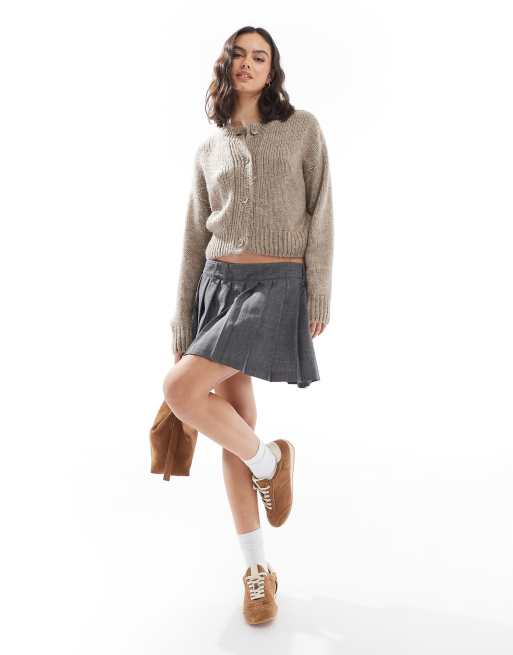 ASOS DESIGN - Mokkabrun cardigan med rund hals i løs strik, 4 af 4