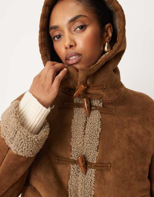 ASOS DESIGN - Mokkabrun jakke med hætte i imiteret lammeskind, 3 af 4