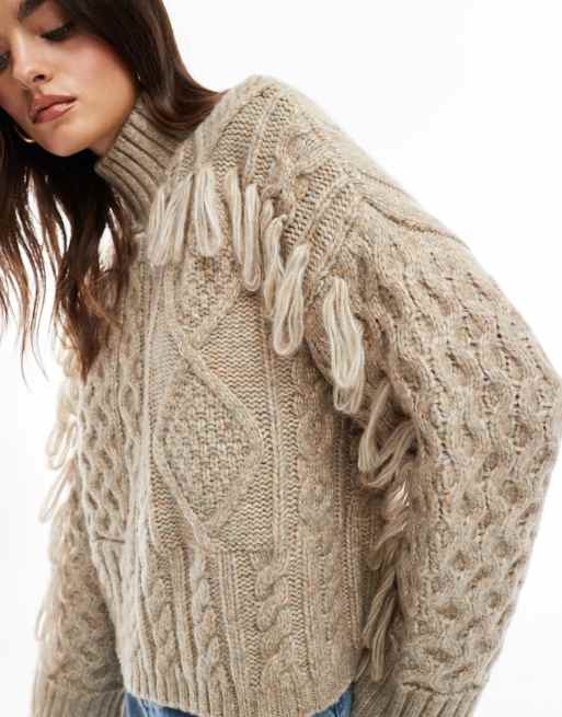 ASOS DESIGN - Mokkabrun kabelstrikket trøje med syede løkkedetaljer, 2 af 4