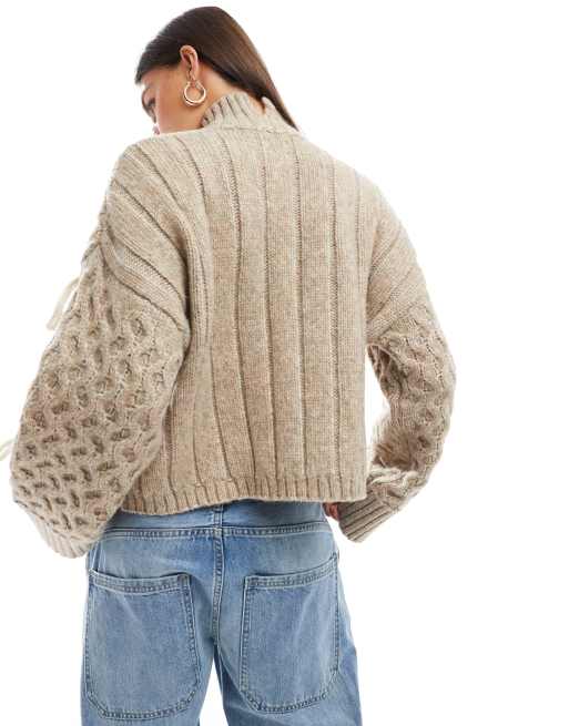 ASOS DESIGN - Mokkabrun kabelstrikket trøje med syede løkkedetaljer, 4 af 4