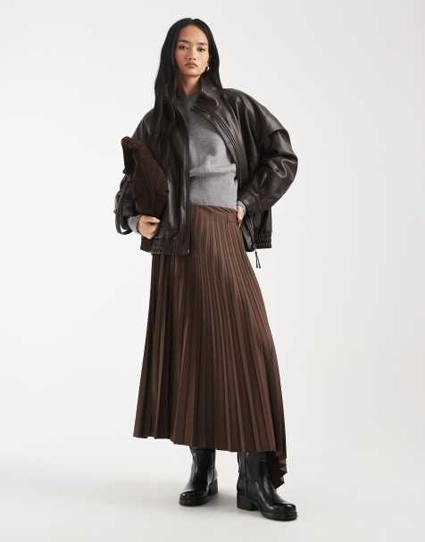 ASOS DESIGN - Mokkabrun maxinederdel med tørklædekant og plisseringer - view 1