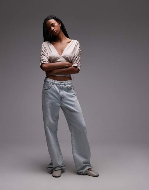 ASOS DESIGN - Mokkabrun og tætsiddende top med dyb udskæring samt rynket talje og flagermusærmer, 2 af 4