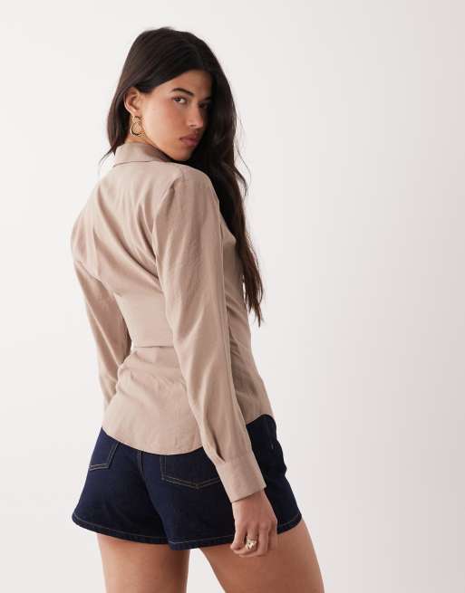 ASOS DESIGN - Mokkabrun skjorte med cocoon-ærmer i modallook - Del af sæt, 4 af 4
