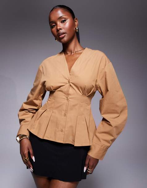 ASOS DESIGN - Mokkabrun skjorte med lange ærmer, plisseringer og struktur - view 1