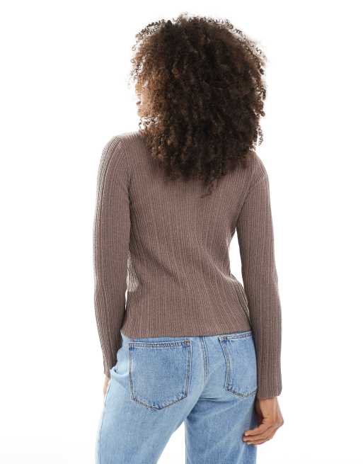 ASOS DESIGN - Mokkabrun strikket cardigan med hæklet kontrastkrave, 3 af 4