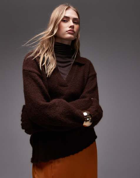 ASOS DESIGN - Mokkabrun strikket polo i uldblanding - view 1