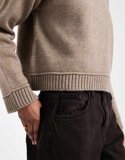 ASOS DESIGN - Mokkabrun strikket trøje med detaljer i bred ribstrik, 2 af 4