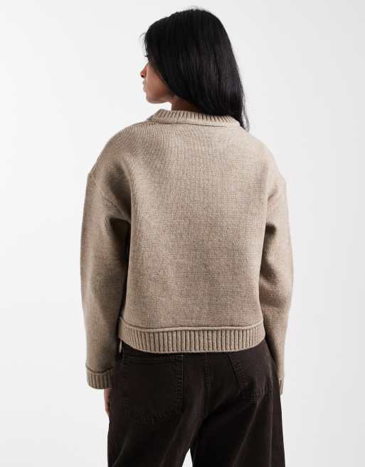 ASOS DESIGN - Mokkabrun strikket trøje med detaljer i bred ribstrik, 3 af 4