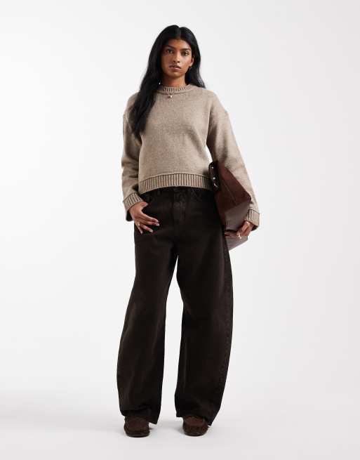 ASOS DESIGN - Mokkabrun strikket trøje med detaljer i bred ribstrik, 4 af 4