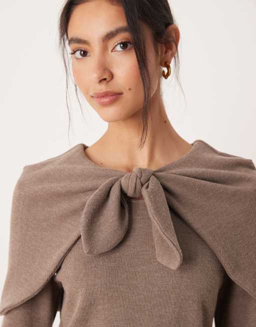 ASOS DESIGN - Mokkabrun superblød striktrøje med bindedesign over skuldrene, 4 af 4