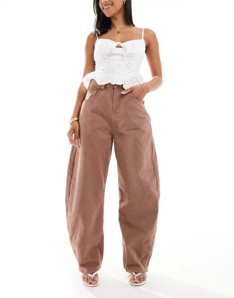 ASOS DESIGN - Mokkabrune jeans med høj talje og tøndeformede ben - view 1