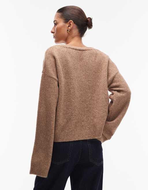 ASOS DESIGN - Mokkafarvet striktrøje i uld med vide ærmer, 3 af 4