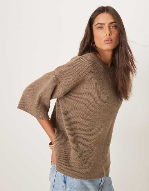 ASOS DESIGN - Mokkafarvet T-shirt i strik