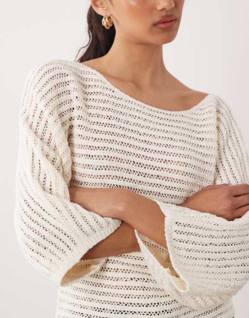 ASOS DESIGN - Mokkafarvet top i bouclestrik af bomuld med flagermusærmer, 3 af 4
