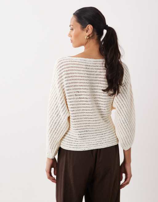 ASOS DESIGN - Mokkafarvet top i bouclestrik af bomuld med flagermusærmer, 4 af 4