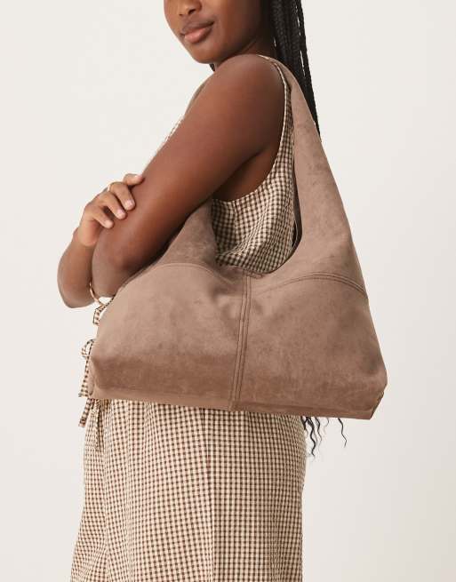 ASOS DESIGN - Mokkafarvet tote-taske med trapez-form i imiteret ruskind, 2 af 4