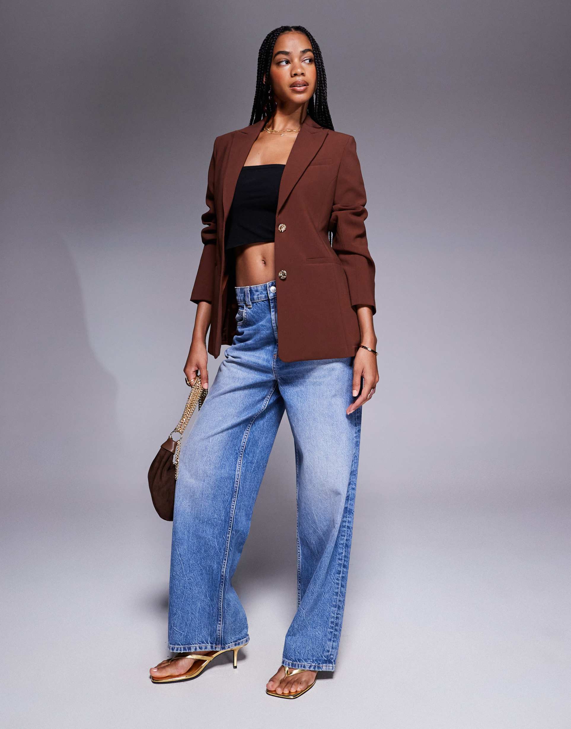 asos design molded hips blazer in chocolate