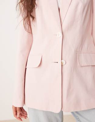 ASOS DESIGN molded hips linen blend blazer in pink | ASOS