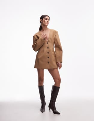 Asos Design Molded Hips Tailored Mini Dress-brown In Brown