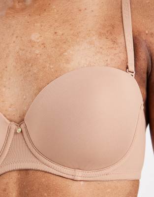 Asos Design Molded Multiway Strapless Bra With Charm Detail And Embossed Straps In Neutral