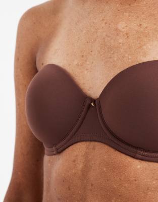 Asos Design Molded Multiway Strapless Bra With Charm Detail And Embossed Straps In Brown
