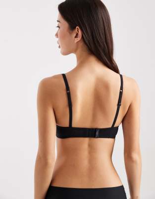 Asos Design Molded Non Wired Padded Bra With Charm Detail And Embossed Straps In Black