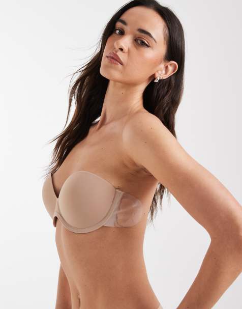 ASOS DESIGN molded strapless backless bra with stick-on wing in beige - view 1